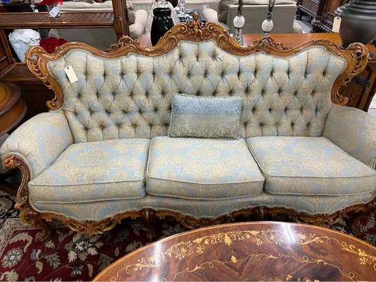 Wooden Hand Carved Tufted Sofa