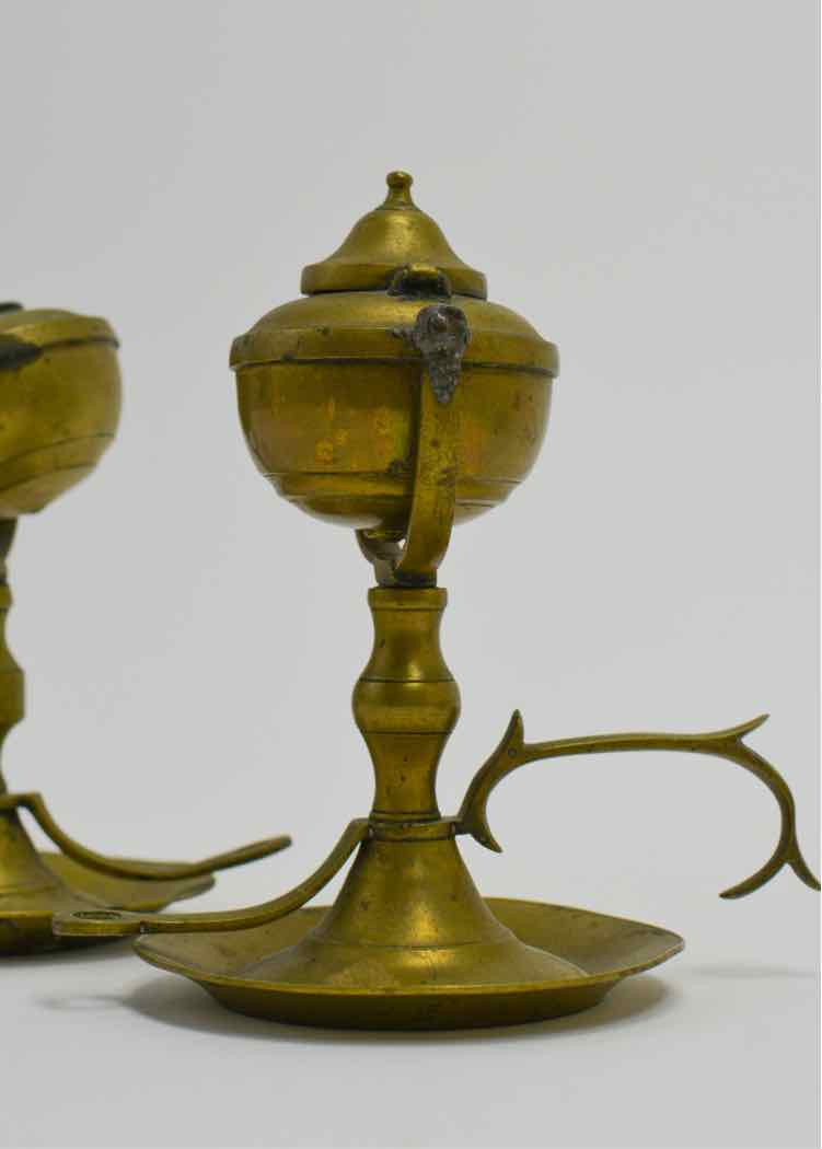 Pair if Vtg. Brass Whale Oil Finger Lamps