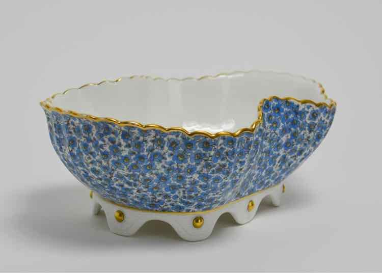 Haviland & Co. Blue Floral w/Gold Scalloped Rim & Footed Bowl