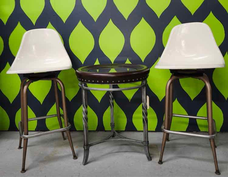 Pair 1950's MCM Fiberglass Shell Swivel Bar Stools