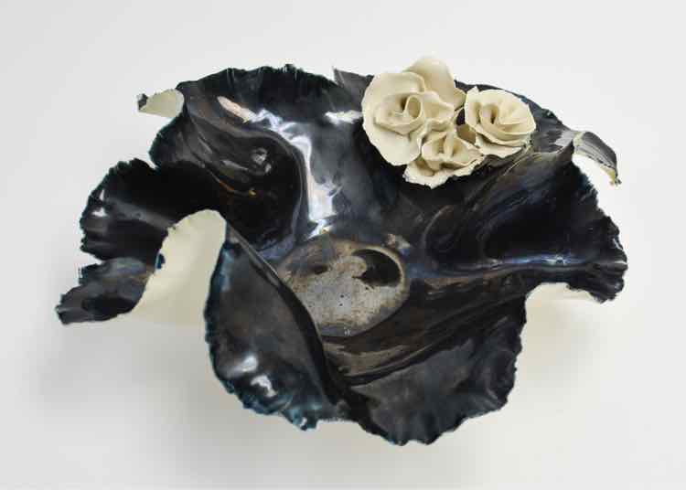 Navy & Ivory Petal Bowl, Signed