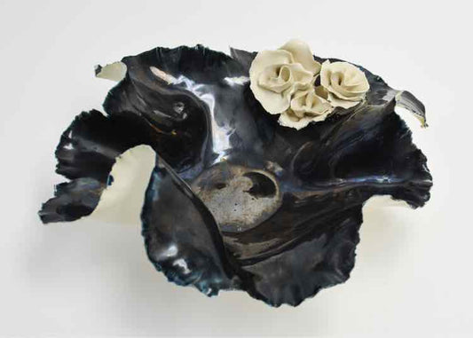 Navy & Ivory Petal Bowl, Signed
