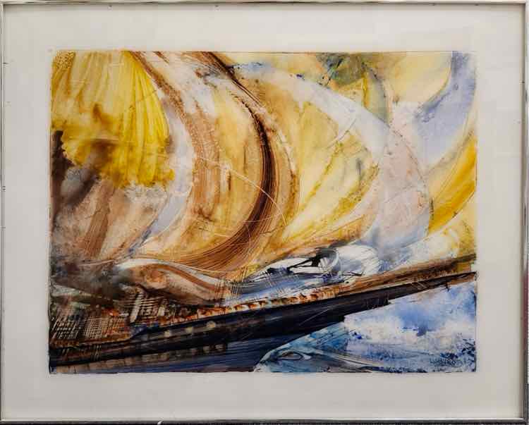 Art 'Scooner at Sea' MCM Mixed Media by L. Biro