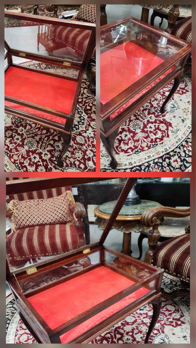 Antique Mahogany Glass Shadow Box End Table