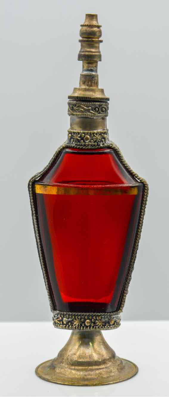 Vtg. Moroccan Red Glass Perfume Bottle