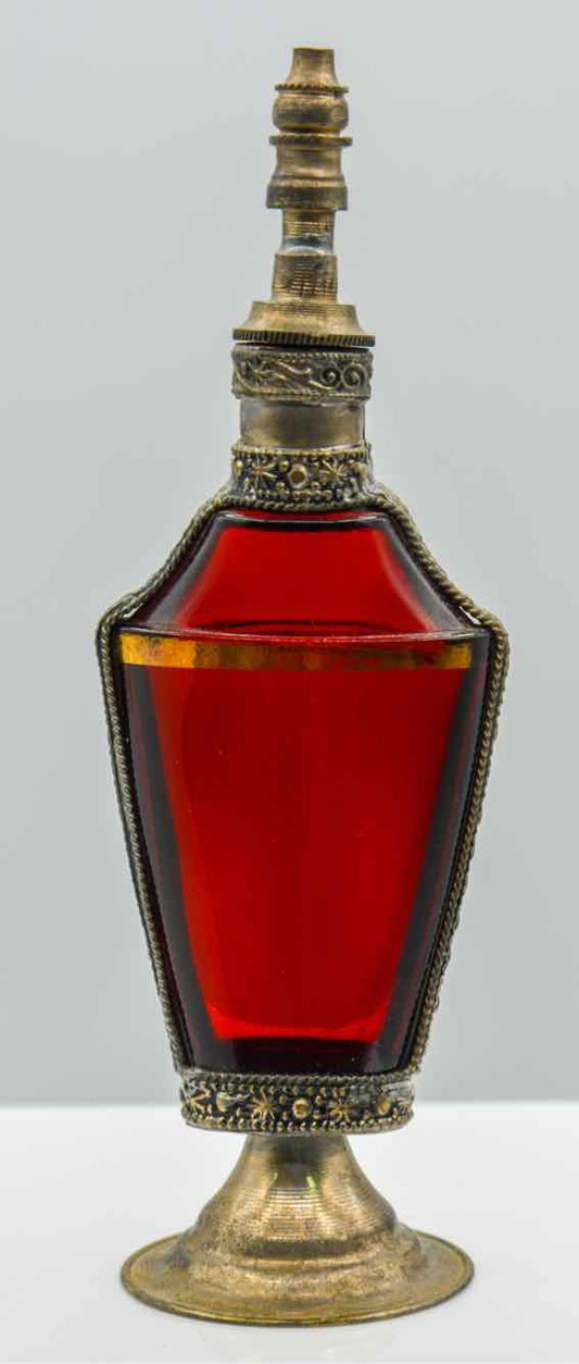 Vtg. Moroccan Red Glass Perfume Bottle