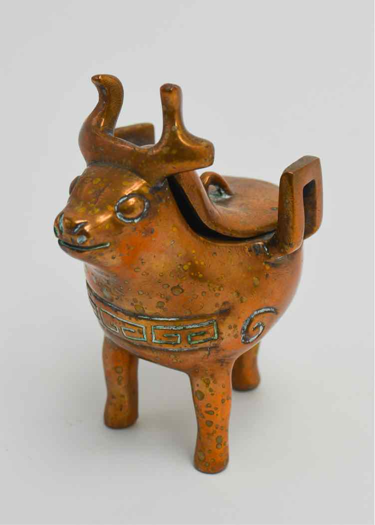 Vtg. Enamel Inlaid Animal Spice Jar