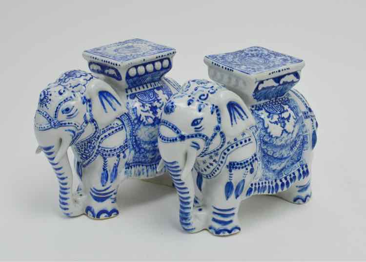 Pair of Vtg. Blue Chinoiserie Elephants
