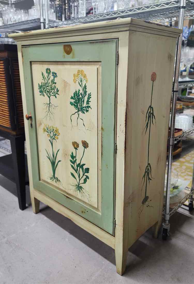 Green Flower Painted Wood Pantry
