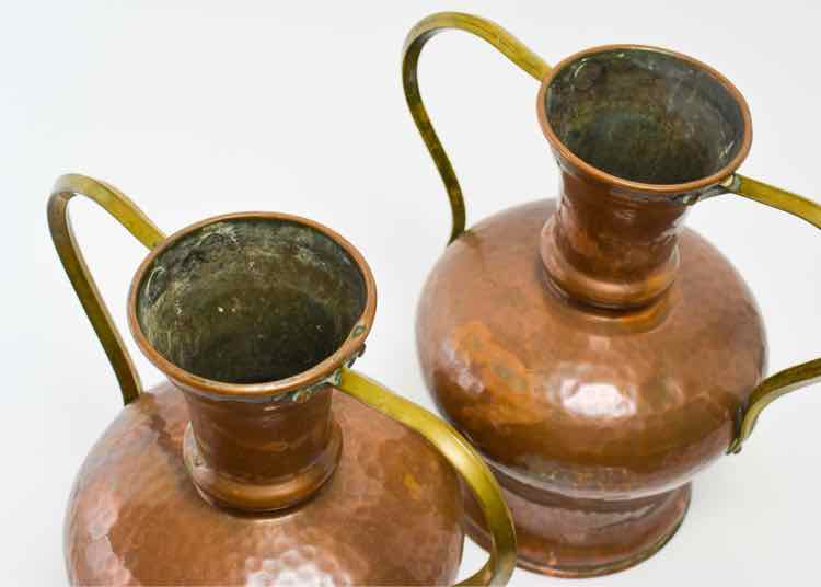 Pair of Hammered Copper Vase w/Brass Handles