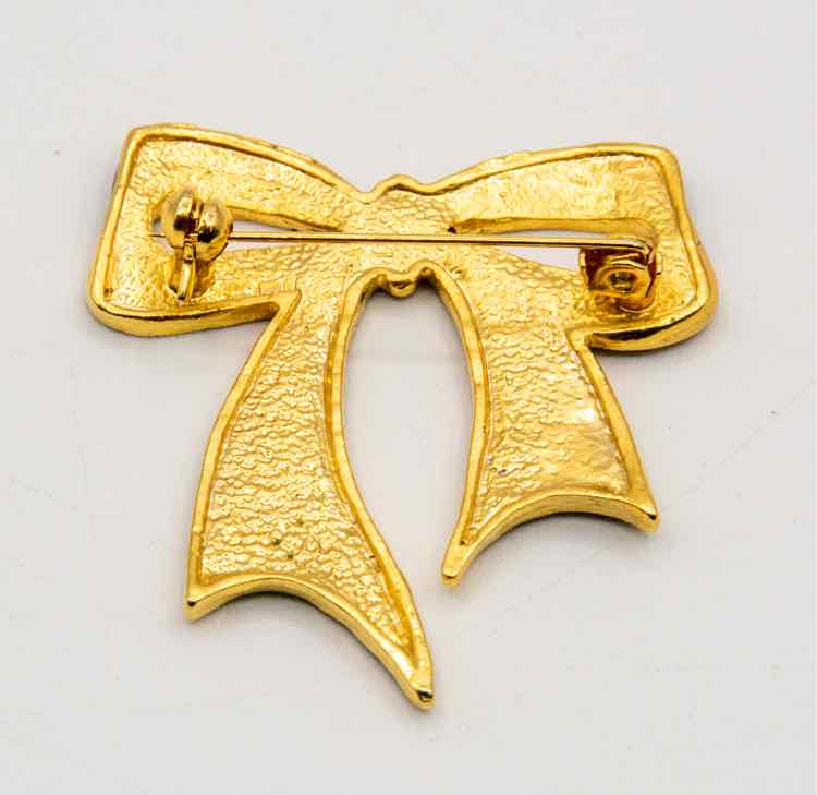 Vtg.Goldtone Black/Polka Dot Bow Pin