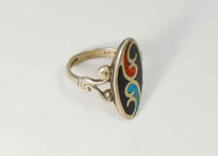 Enamel and Turquoise Silver Ring