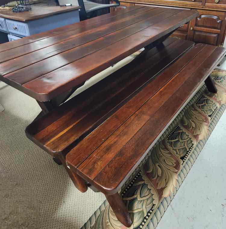 Dark Wood Picnic Table w/ Benches
