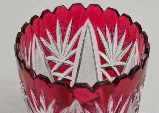 German Cranberry Handcut Scalloped Edge Crystal Vase