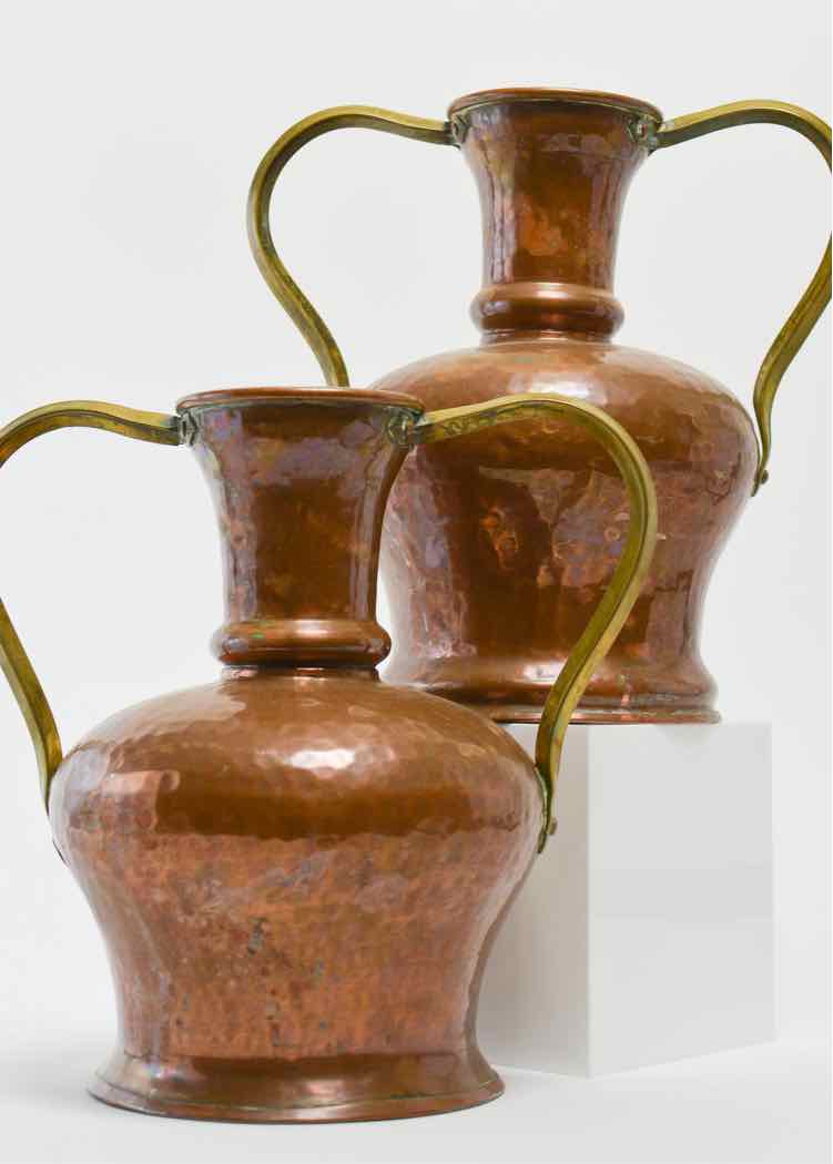 Pair of Hammered Copper Vase w/Brass Handles