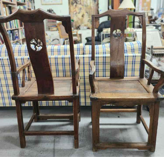 Pair of Antique Wood Asian Chairs