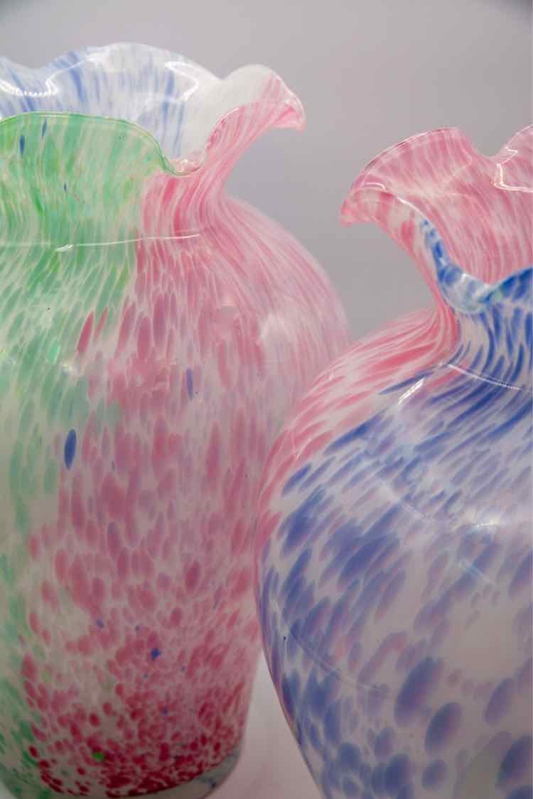 Pair of Pastel Ruffled Glass Vases