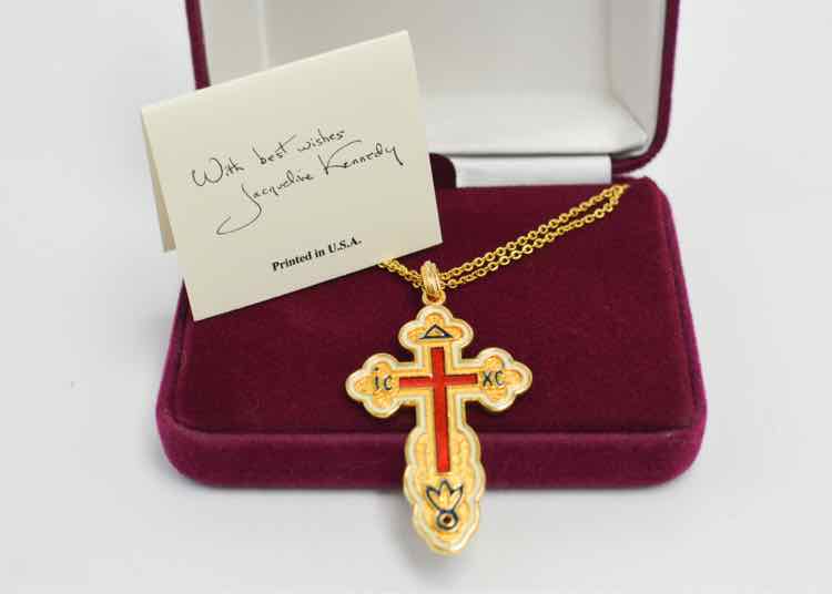 Camrose & Kross Gold Tone Red Enamel Cross JBK Necklace
