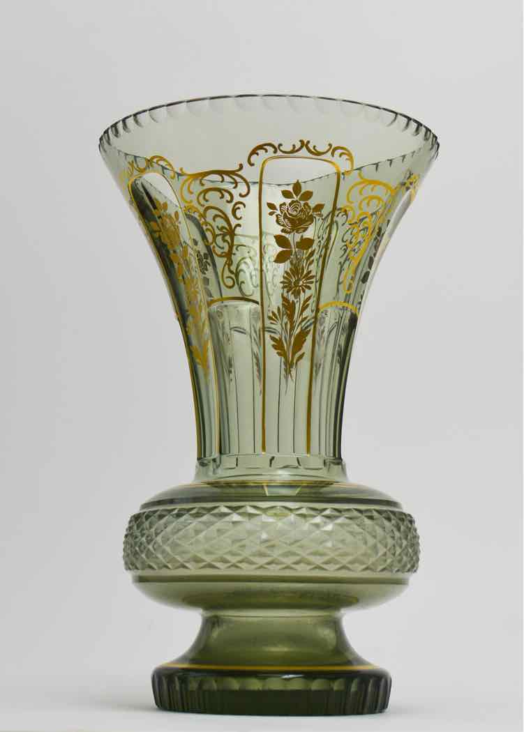Vtg. Green Czech/Bohemian Glass Vase