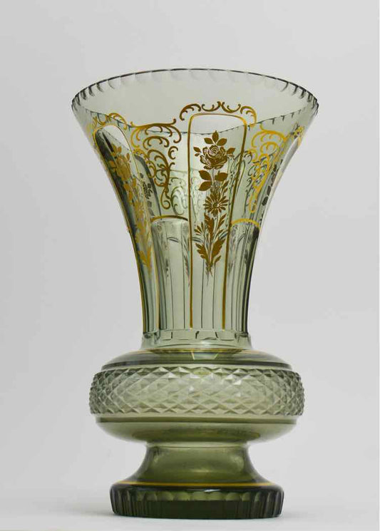 Vtg. Green Czech/Bohemian Glass Vase