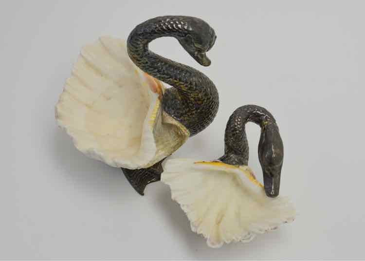 Pair Italian S/P Clamshell Swan Bowls