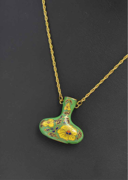 Goldtone Cloisonne Jug Pendant Necklace