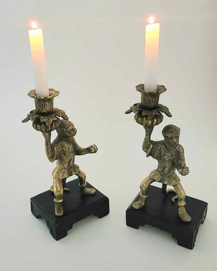 Pair Brtass Castillian Imports Money Candlestick