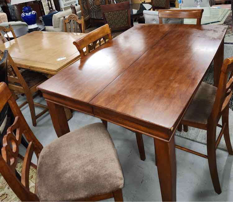 Wood High Top Table w/ Hidden Leaf & Four Chairs