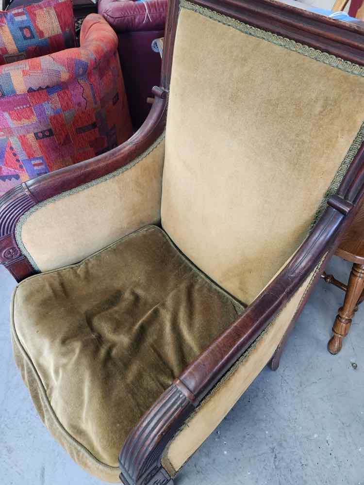 Gold Upholstered Wood Arm Chair