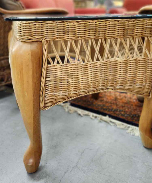 Pair of Rattan & Glass End Tables