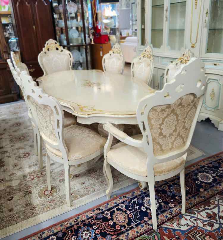 Beige/Gold Table w/8 Chairs