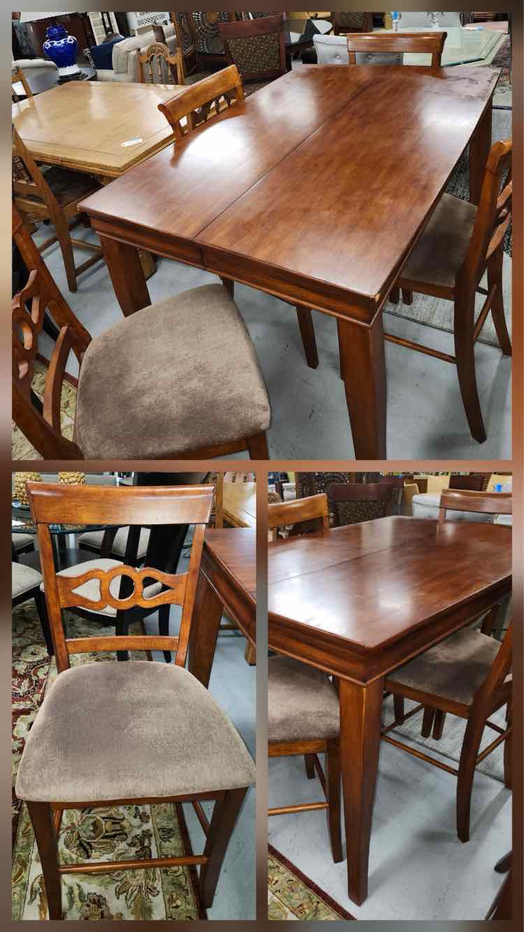 Wood High Top Table w/ Hidden Leaf & Four Chairs