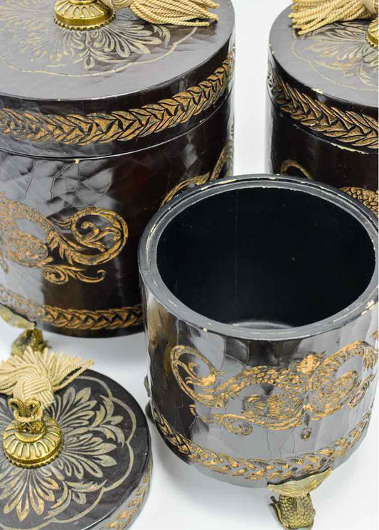 Black & Gold Chinoiserie Dragon Canister Set