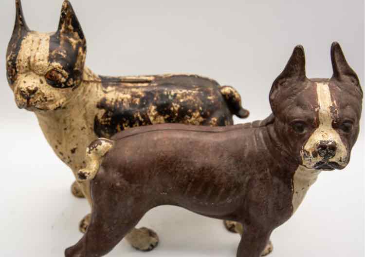 Decor Hubley Antique Cast Iron Boston Terrier Set of 2