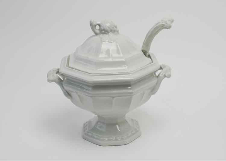 3 Piece White Red Cliff, Ironstone Soup Tureen