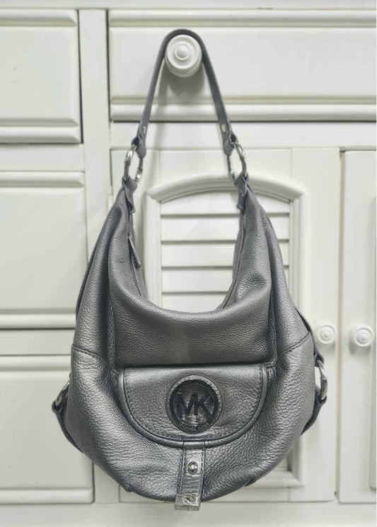M. Kors Grey Pebbled Leather Hobo Bag