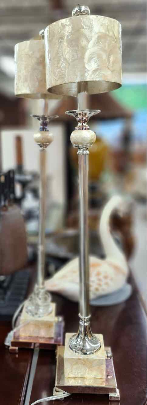 Pair of Silver & Shell Uttermost Lamps