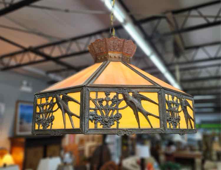 Vtg. Slag Glass Swallows in Flight Chandelier by Poul Henningsen