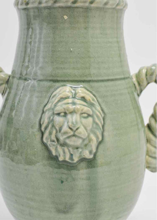 Vtg. Green Glazed Ceramic Urn