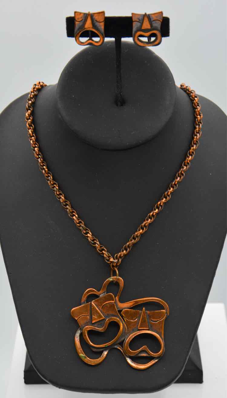 F.Rebajes Copper Drama/Comedy Necklace/Earring Set