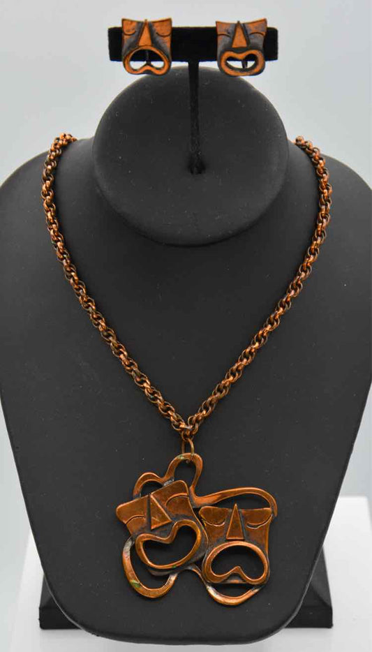 F.Rebajes Copper Drama/Comedy Necklace/Earring Set