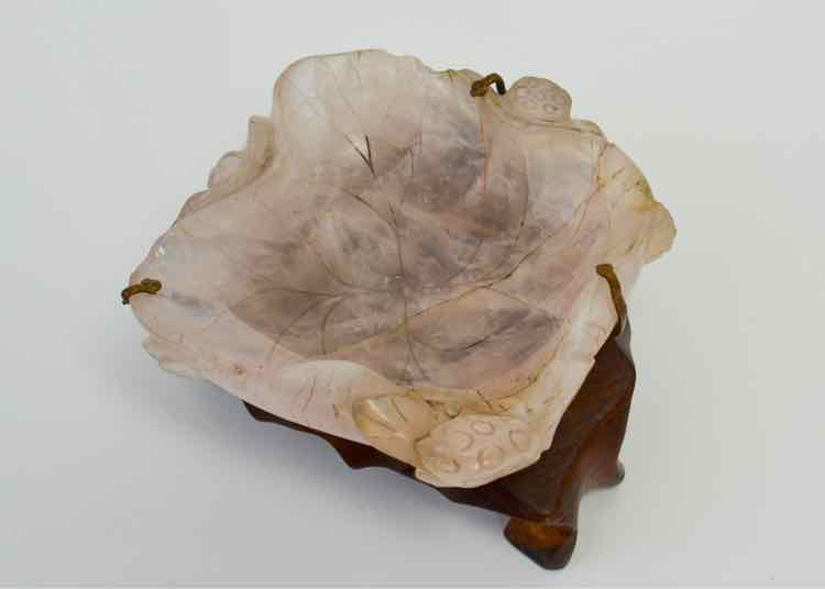 Vtg. Rose Quartz Lotus Bowl