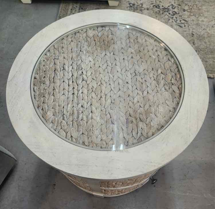 Round Rattan & Wood End Table