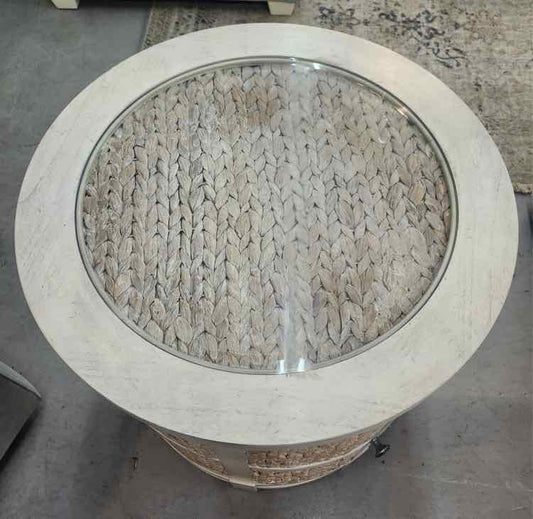 Round Rattan & Wood End Table
