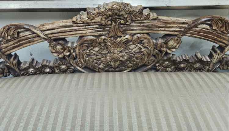 French Louis Style Pinstripe Upholstered Bench