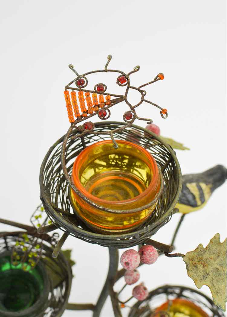 DecorRustic Metal Bird Nest Candle Holder