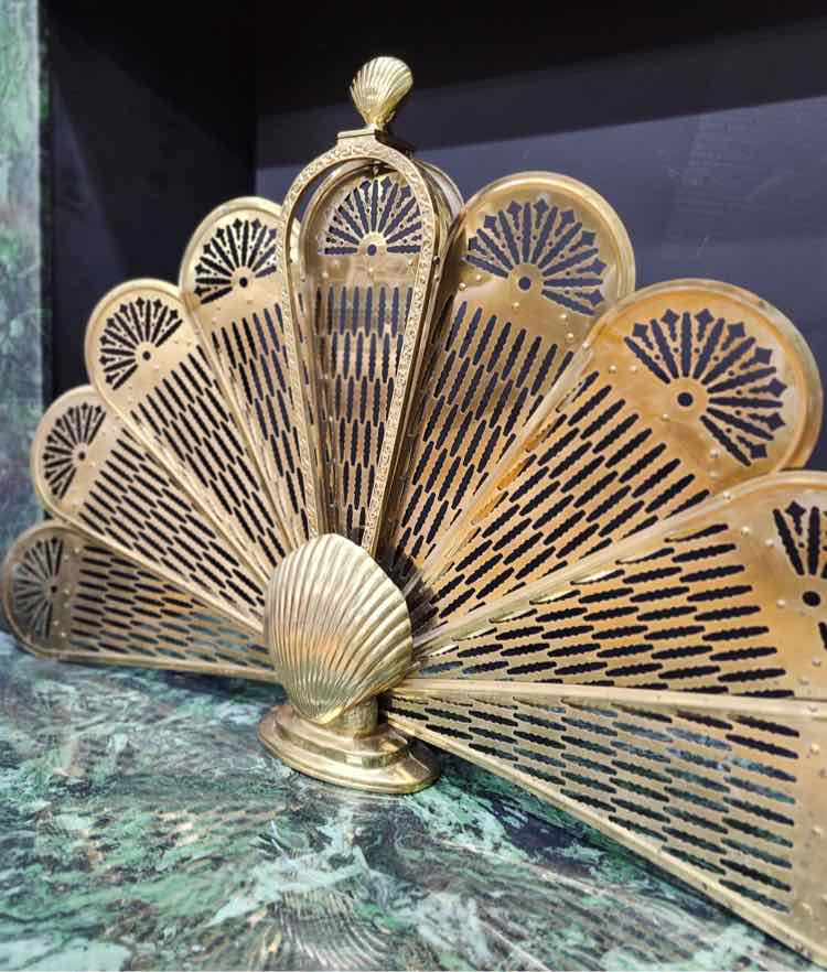 Vtg. Solid Brass Fireplace Screen