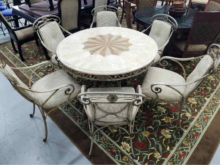 Thomasville Stone Top & Iron Table w/6 Chairs