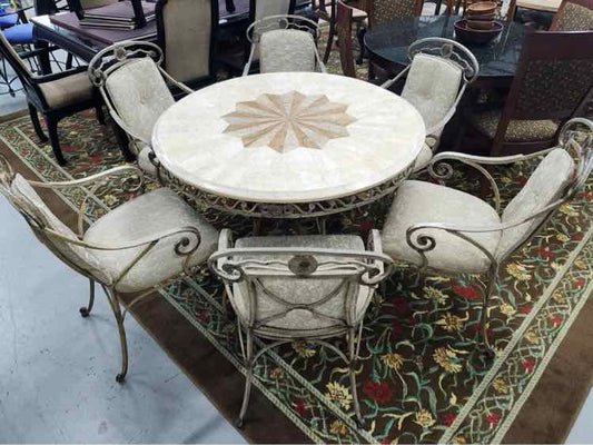 Thomasville Stone Top & Iron Table w/6 Chairs