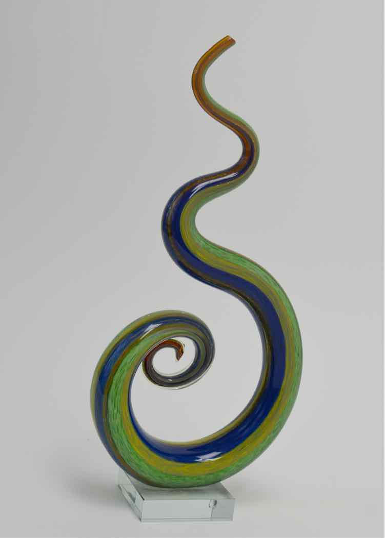 Blue/Green Ribbon Glass Spiral  Art Sculpture